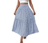 Mrat Women's Floral Skirts Elasticated Waist Midi Summer Skirt Swing A Line Boho Skirts Soft Comfy Bohemia Elegant Long Dresses Swing Basic Flowy Skirt Party Club Holiday Vacation Beach Travel