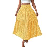 Mrat Women's Floral Skirts Elasticated Waist Midi Summer Skirt Swing A Line Boho Skirts Soft Comfy Bohemia Elegant Long Dresses Swing Basic Flowy Skirt Party Club Holiday Vacation Beach Travel