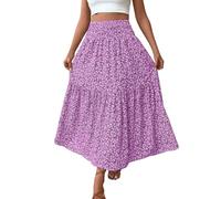 Mrat Women's Floral Skirts Elasticated Waist Midi Summer Skirt Swing A Line Boho Skirts Soft Comfy Bohemia Elegant Long Dresses Swing Basic Flowy Skirt Party Club Holiday Vacation Beach Travel Sale