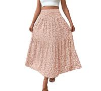 Mrat Women's Floral Skirts Elasticated Waist Midi Summer Skirt Swing A Line Boho Skirts Soft Comfy Bohemia Elegant Long Dresses Swing Basic Flowy Skirt Party Club Holiday Vacation Beach Travel
