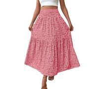 Mrat Women's Floral Skirts Elasticated Waist Midi Summer Skirt Swing A Line Boho Skirts Soft Comfy Bohemia Elegant Long Dresses Swing Basic Flowy Skirt Party Club Holiday Vacation Beach Travel