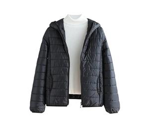 Mrat Women's Lightweight Puffer Jacket, Warm Packable Quilted Down Coat with Hood, Transitional Padded Winter Jacket for Ladies, Pockets, Windproof Outdoor Zip Up Jackets,Solid Ski Hiking Travel M-3XL