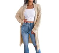 Mrat Women's Long Cardigans Loose Comfy Sweaters Oversized Baggy Coats Lightweight Long Sleeve Coats Open Front Lapel Cardigans Ladies Solid Color Maxi Cardigans Knit Soft Cardigan Outerwear Clearance