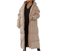 Mrat Women's Long Maxi Puffer Jacket Puffer Down Coat with Hood Lightweight Quilted Thin Warm Puffy Insulated Winter Coat Long Sleeve Body Warmer Overcoat Longline Full Zip Cardigan Raincoat Outerwear