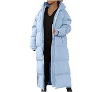 Mrat Women's Long Maxi Puffer Jacket Puffer Down Coat with Hood Lightweight Quilted Thin Warm Puffy Insulated Winter Coat Long Sleeve Body Warmer Overcoat Longline Full Zip Cardigan Raincoat Outerwear