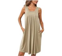 Mrat Women's Long Nightgown Nightdresses Summer Pleated Casual Nightdress Short Sleeve Soft Nighties Nightwear Pockets Nightshirts Dressgown Comfort Lightweight Sleepwear s Uk 8 10 12 14 16
