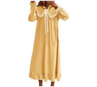 Mrat Women's Long Nightgown Peter Pan Frilly Trim Sleep Shirt Nightdress Victorian Vintage Short Sleeve Sleepdress Cute Bow Ruffle Loungewear Petite Soft Nighties Sleepwear Nightshirt Uk Yellow