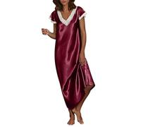 Mrat Womens Luxury Satin Long Chemise Ladies Sleeveless Lightweight Lace Nightdress Comfotable Breathable Summer Nightwear Long Negligees Strap Chemise Nighties V Neck Full Slips Sleepwear s s