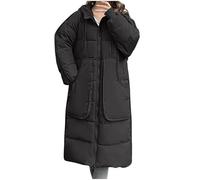 Mrat Womens Maxi Long Hooded Puffer Coat Cotton Longline Padded Coat Winter Warm Quilted Lightweight Jacket Big Pocket Parka Coats Down Outdoor Wind-resistant Zip Up Loose Baggy