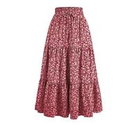 Mrat Women's Maxi Skirts Floral Print Vintage Elastic High Waist A-Line Skirts Bohemian Tiered Long Skirt Pleated Loose Tight Comfy Soft Elegant Skirt Party Beach Holiday s