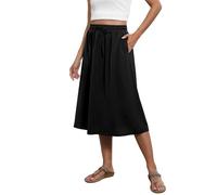 Mrat Women's Midi Skirts UK A-Line Swing Skirt with Buttons Pockets Summer Loose Casual Skirt Ladies Elegant Comfy Party Skirts Elasticated Waist Dress,Solid Color,Holiday,Vacation,Travel