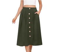 Mrat Women's Midi Skirts UK Sale A-Line Swing Skirt with Buttons Pockets Summer Loose Casual Skirt Ladies Elegant Comfy Party Skirts Elasticated Waist Dress,Solid Color,Holiday,Vacation,Travel