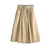 Mrat Women's Midi Skirts Vintage High Waisted Button Down Skirt with Belt A Line Swing Long Ladies Solid Color Elegant Skirt Retro Pleated Flared Skirts Summer Casual Party Club Dress Wedding