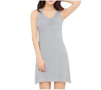 Mrat Women's Nightdress Build In Bra Cotton Modal Soft Sleeveless Nightshirt Ladies Strap U Neck Nightgown Night Dress Sleepwear Summer Loose Fit Homewear Jersey Lingerie Chemise Sexy Negligee Gray