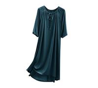 Mrat Womens Nightdress Summer Casual Cotton Nighties Half Sleeve Drawstring Nightshirts Soft Comfy Pleated Swing Loose Plus Size Nightgown Ladies Elegant Loose Fit Pajamas Chemise Nightwear Loungewear