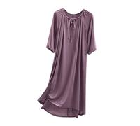 Mrat Womens Nightdress Summer Casual Cotton Nighties Half Sleeve Drawstring Nightshirts Soft Comfy Pleated Swing Loose Plus Size Nightgown Ladies Elegant Loose Fit Pajamas Chemise Nightwear Loungewear