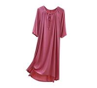 Mrat Womens Nightdress Summer Casual Cotton Nighties Half Sleeve Drawstring Nightshirts Soft Comfy Pleated Swing Loose Plus Size Nightgown Ladies Elegant Loose Fit Pajamas Chemise Nightwear Loungewear