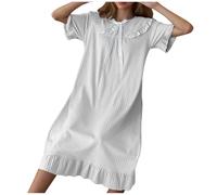 Mrat Women's Nightdresses & Nightshirts Pjs Sleepwear Peter Pan Frilly Trim Sleep Shirt Super Soft Cute Nightwear Vintage Solid Color Ruffle Sleeve Nighties Loungewear Ladies Elegant Dress Petite