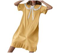 Mrat Women's Nightdresses & Nightshirts Pjs Sleepwear Peter Pan Frilly Trim Sleep Shirt Super Soft Cute Nightwear Vintage Solid Color Ruffle Sleeve Nighties Loungewear Ladies Elegant Dress Petite