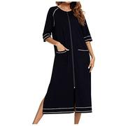 Mrat Women's Nightgown Cotton Dressing Gowns Bath Robe 3/4 Sleeve Knee Length Nightdress Sleepwear Lightweight Pyjamas Solid Color Loungewear Warm Nightshirts Cosy Kimono Bathrobe Homewear