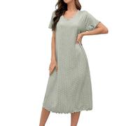 Mrat Womens Nightgown Short Sleeve V Neck Sleepshirt Polka Print Midi Nightdresses A Line Night Dress Loungewear Sleepwear Nightwear Pyjamas Comfy Loose Fit Nightgowns Uk Size S M L XL