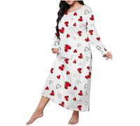 Mrat Women's Nightgown Short Sleeved Round Neck Nightdress Jersey Nightshirts Nighties Ladies Love Heart Print Chemise Nightwear Tee Dress Luxury Soft Sleepwear Loungewear Lingerie Oversized 5XL Red