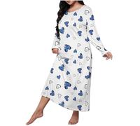 Mrat Women's Nightgown Short Sleeved Round Neck Nightdress Jersey Nightshirts Nighties Ladies Love Heart Print Chemise Nightwear Tee Dress Luxury Soft Sleepwear Loungewear Lingerie Oversized 5XL Blue