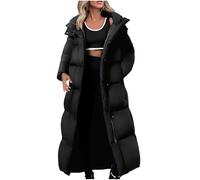 Mrat Women's Padded Puffer Jackets Maxi Winter Warm Quilted Overcoats Hooded Thickened Long Down Jacket Ladies Longline Cotton Jacket Outdoor Windbreak Jackets Zip Up Bubble Coat Plus Size