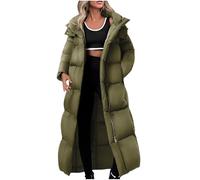 Mrat Women's Padded Puffer Jackets Maxi Winter Warm Quilted Overcoats Hooded Thickened Long Down Jacket Ladies Longline Cotton Jacket Outdoor Windbreak Jackets Zip Up Bubble Coat Plus Size
