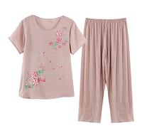 Mrat Women's Pajama Sets Floral Print Short Sleeve Button Top Wide Leg Capri Pant 2 Piece Outfits Ladies Elegant Comfy Soft Nightwear Sleepwear Homewear Homewear Pjs Summer Suits 14 16 18 20