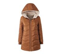 Mrat Womens Puffer Down Jacket Fleece Lined Jackets Quilted Padded Outdoor Coat Parka Zip Up Hoodies Casual Long Sleeve Pockets Overcoat Sherpa Windproof Thermal Coat Slim Fit Outerwear