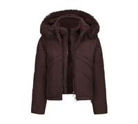 Mrat Womens Puffer Jacket Cropped Down Coats Detachable Faux Fur Hooded Jackets Ladies Slim Fit Zip Up Quilted Short Padded Coat Lightweight Winter Warm Coat Stand Collar Long Sleeve Jacket,Outdoor