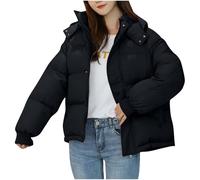 Mrat Womens Puffer Jacket Hooded Padded Down Coat Cotton Winter Warm Short Jackets Casual Full Zip Stand Collar Long Sleeve Quilted Jackets Lightweight Cropped Outerwear Windbreak