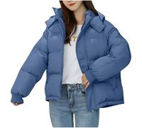 Mrat Womens Puffer Jacket Hooded Padded Down Coat Cotton Winter Warm Short Jackets Casual Full Zip Stand Collar Long Sleeve Quilted Jackets Lightweight Cropped Jackets Outerwear Windbreak Jackets Sale