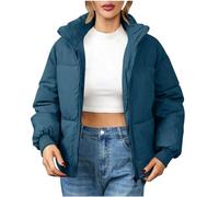 Mrat Women's Puffer Jacket Zip Quilted Jacket Cropped Down Long Sleeve Stand Collar Coat Lightweight Padded Warm Winter Outwear Jackets Solid Slim Fit Casual Coat Oversized