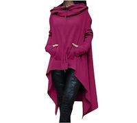 Mrat Women's Pullover Hoodies Long Hoodie Irregular Hem Loose Tunic Sweatshirts with Pockets Bad Witch Halloween Top Ladies High Low Hem Cowl Neck Long Blouse Asymmetric Drawstring Shirt Plus Size
