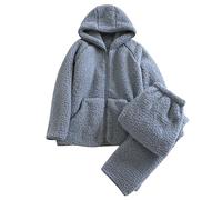 Mrat Womens Pyjamas Set Warm Fleece Fluffy Pyjamas Cosy Soft 2 Piece Outfits Nightwear Loungewear Fluffy Pjs Sets Zip Pocket Hooded Tops Wide Leg Trousers Co Ord Sets Casual Loose Homewear