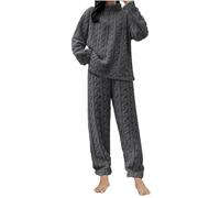 Mrat Womens Pyjamas Sets Fluffy Fleece 2 Pc Sherpa Pullover Wide Leg Pant Sets Winter Warm Soft Pjs Set Luxury Fleece Full Length Set Fuzzy Plush Loose Casual Homewear Suit Nightwear Sleepwear