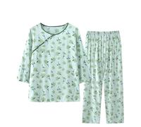 Mrat Womens Pyjamas Sets Soft 2 Piece Pajama Set Cotton Linen Pjs Sets Floral Print Co Ord Short Sleeve Tops Wide Leg Trousers Comfort Nightwear Pajamas Comfy Loungewear Pyjama Plus Size