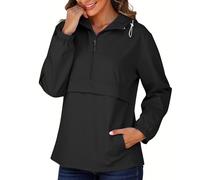 Mrat Womens Rain Coat Waterproof Lightweight Jackets Half Zip Hooded Jacket with Pockets Windproof Outdoor Solid Walking Hiking Cycling Coats Drawstring Sun Protection Jacket Raincoat Uk Size 8-16