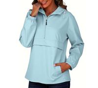 Mrat Womens Rain Coat Waterproof Lightweight Jackets Half Zip Hooded Jacket with Pockets Windproof Outdoor Solid Walking Hiking Cycling Coats Drawstring Sun Protection Jacket Raincoat Uk Size 8-16