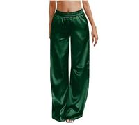 Mrat Womens Satin Pants Sparkly Casual Wide Leg Trousers Shinny Palazzo Trousers Ladies Elegant Soft Pants Elastic High Waist Metallic Casual Work Summer Lounge Straight Leg