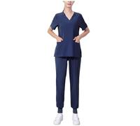 Mrat Women's Scrub Set 2Pc Summer V-neck Doctors Scrubs Top Short Sleeve and Pants Thin Medical Doctor Uniform Quick Dry Pet Hospital Spa Beauty Wear Workwear Scrubs For Women Set Jogger Pant 5XL