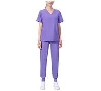 Mrat Women's Scrub Set 2Pc Summer V-neck Doctors Scrubs Top Short Sleeve and Pants Thin Medical Doctor Uniform Quick Dry Pet Hospital Spa Beauty Wear Workwear Scrubs For Women Set Jogger Pant 5XL