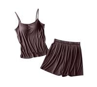 Mrat Womens Sexy Pyjama Set Sleeveless Spaghetti Strap Camisole Tops Bulit In Bras & Wide Leg Elastic Waist Shorts Cotton Modal 2 Pieces Outfit Casual Loose Fit Pjs Sets Nightwear Sleepwear Loungewear