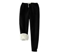 Mrat Women's Sherpa Lined Trousers Thermal Fleece Lined Jogger Pant Winter Warm Tracksuit Straight-Leg Jogging Bottoms Ladies Running Casual Loose Lounge Wear with Pockets Drawstring Sportswear