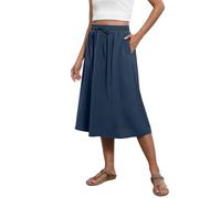 Mrat Women's Skirts Elastic High Waist Skirt with Pockets Pleated Drawstring Lightweight Breathable Skirts Summer Casual Mini Skirt Ladies Elegant Dresses Party Wedding Work Holiday Travelling Navy