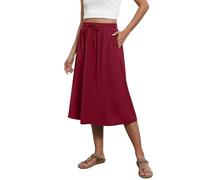 Mrat Women's Skirts Elastic High Waist Skirt with Pockets Pleated Drawstring Lightweight Breathable Skirts Summer Casual Mini Skirt Ladies Elegant Dresses Party Wedding Work Holiday s Wine