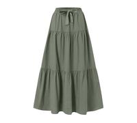 Mrat Women's Skirts Elegant Maxi Skirt Pleated Drawstring Elastic High Waist Skirts Summer Casual Loose A Line Swing Skirt Ladies Gypsy Vintage Long Linen Midi Length Dress Party Wedding Travel