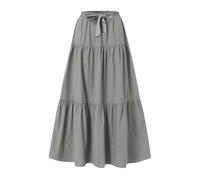 Mrat Women's Skirts Elegant Maxi Skirt Pleated Drawstring Elastic High Waist Skirts Summer Casual Loose A Line Swing Skirt Ladies Gypsy Vintage Long Linen Midi Length Dress Party Wedding Travel